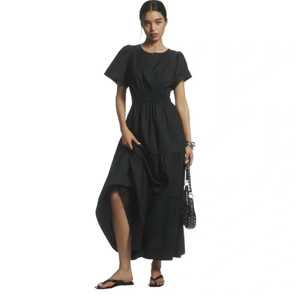 ANTHROPOLOGIE BLACK SOMERSET SHORT SLEEVE MAXI DRESS - Picture 3 of 13